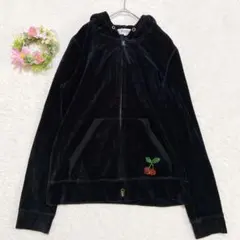 【ソニアリキエル】 総ベルベット パーカー （M） さくらんぼ フード ブラック