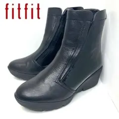 美品　fitfit ショートブーツ　レザー　エナメル　バックジップ　ブラック