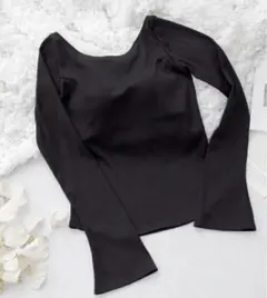 tu-hacciツーハッチ リブ長袖ブラトップ フレア袖 ブラック 70L