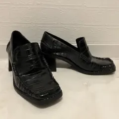 ザラ　ZARA クロコ型押し チャンキーヒール ローファー　厚底