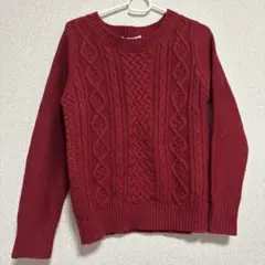 赤 ケーブルニット 長袖セーター