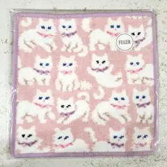 【完売】FEILER〈モフモフネコチャン〉ハンカチ ペールピンク 未使用