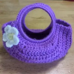 紫色の花モチーフ付きミニトートバッグ