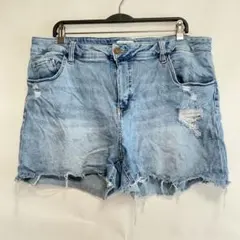 アバアンドヴィブ ショートパンツ カットオフ 無地 4L 青 綿 デニムゆったり