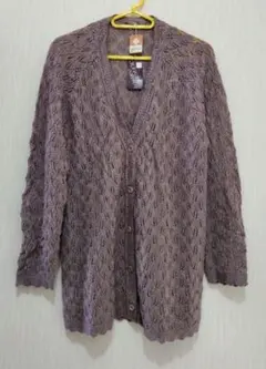 昭和レトロ くすみ 紫 Vネック カーディガン 羽織り Lサイズ