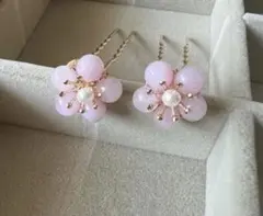 ♡春限定♡桃花デザイン❣️スティック・Uピンセット・天然ローズクォーツ