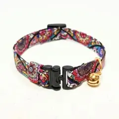 【やや小さめ】マンダラ柄黒バックルE 軽量猫首輪