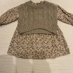 花柄ワンピースとニット重ね着　ベスト　90cm プティマイン