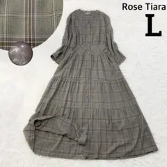 ローズティアラ 大きいサイズ チェック ティアード フレア ワンピース ロング