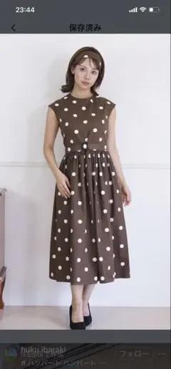 新品 littlegenne ブラウンホワイトドットワンピース