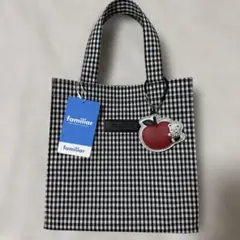 新品ファミリア ギンガムチェック トートバッグ ブラック 小 正方形
