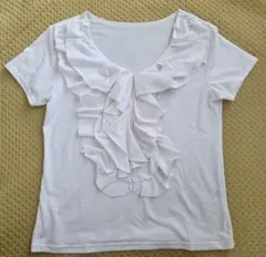 フロントフリル 半袖白Tシャツ ホワイト Mサイズ　オットー　Ottoのサムネイル