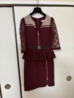 【SOBRE】ペプラムタイトドレス ボルドー Mサイズソブレ