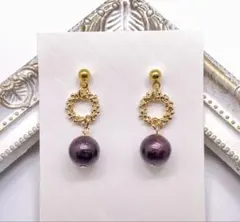 4.コットンパール ボルドー ハンドメイド ピアス イヤリング