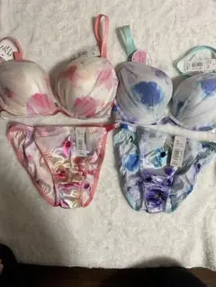 エメフィール 廃盤レア花柄サテンユニカラーブラジャーショーツセット　E70/M