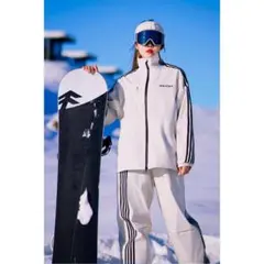 スキーウェア メンズ レディース 上下セット ホワイトM ジャケット パンツ