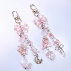 【S3】 ビーズキーホルダー コレクトブック ピンク 2コセット チャーム