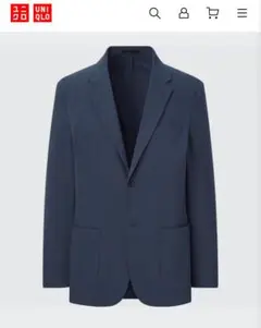 美品✨ユニクロ　感動ジャケット　シアサッカー　ブルー　ネイビー　Ｌ