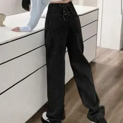 ハイウエスト デニム ブラック 韓国