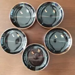 【黒小皿5点セット】蝶々柄・縁取りゴールド