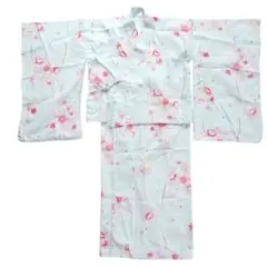 水色 花柄 浴衣 薄水色 ピンク 桜 二部式 浴衣 140 ラメ 簡単