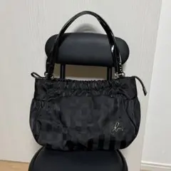 アニエスベー　ボヤージュ　ショルダーバック　ハンドバッグ　チェック　ナイロン　黒