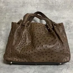 ✨本革・訳あり✨オーストリッチ風 ハンドバッグ 茶色 リメイク素材 部品取り