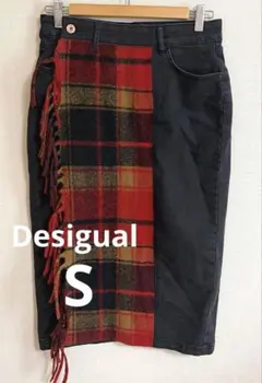 Desigual タータンチェック デニムミディスカートのサムネイル