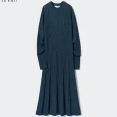 3DワイドリブクルーネックワンピースM グリーン　イネス美品