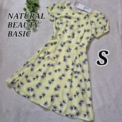 新品★ナチュラルビューティーベーシック 総柄 花柄 半袖 ひざ丈ワンピース