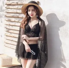 水着3点セット Mサイズ ストール付き 水着 セパレート ビキニ ショートパンツ