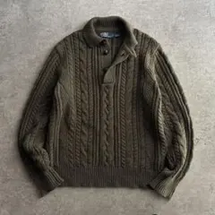 極美品■POLO RALPH LAUREN【L】カシミヤ ケーブルニット カーキ