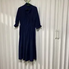 ネイビー シャツワンピース 七分袖