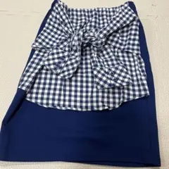 ブルー タイトデザインスカート M ギンガムチェック