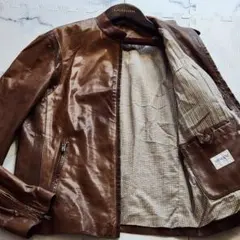 L相当 アルマーニコレツィオーニ ライダースジャケット ラムレザー パンチングのサムネイル