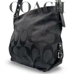 【良品】コーチ　ショルダーバッグ　シグネチャー　レザー　キャンバス　斜め掛け　黒