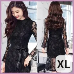 【新品】総レース ドレス フォーマル 結婚式 ブラック XL s