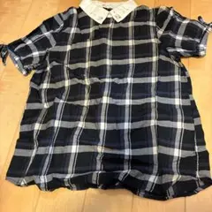 earth music&ecology ブラックチェック半袖シャツ