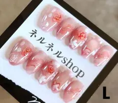 1166:ピンクマグネットベースにレッドとホワイト薔薇ニュアンス☆Lサイズ