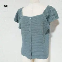 0021　【ジーユー】半袖 カーディガン　ニット生地 レース編み　XL
