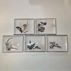 昭和レトロ　角皿　和食器　5点セット　季節の草花木の模様