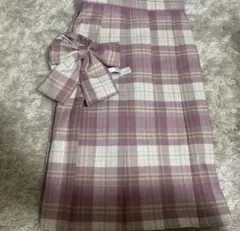 チェック柄プリーツスカート　リボン　j k