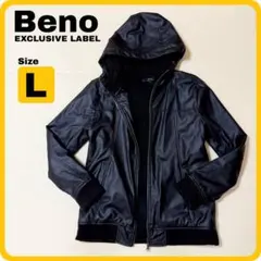 【Beno】フーデッドジャケット フェイクレザー 裏ボア 完売品 黒 L