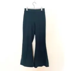 ラフナフ フレアパンツ プリーツパンツ ウエストゴム L 緑 フリース あったか