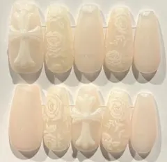 ネイルチップ♡レース×クロスネイル　大人可愛い　上品　ワンホン韓国風　現品