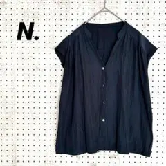 N. スキッパーブラウス フレンチスリーブ ネイビー（M）ギャザー ポリエステルのサムネイル