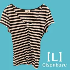 Olsenboye 【L】ストライプ Vネック 半袖Tシャツ