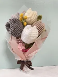 枯れない花】チューリップスワッグ 枯れない花束 編み物 毛糸花束
