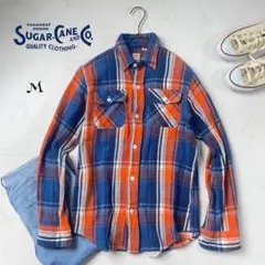 SUGAR CANE ヘビーネルシャツ オレンジ×ブルー チェック ワークシャツのサムネイル