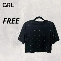 GRL グレイル ストーン装飾付き 半袖 Tシャツ FREE 黒 古着 ミニT